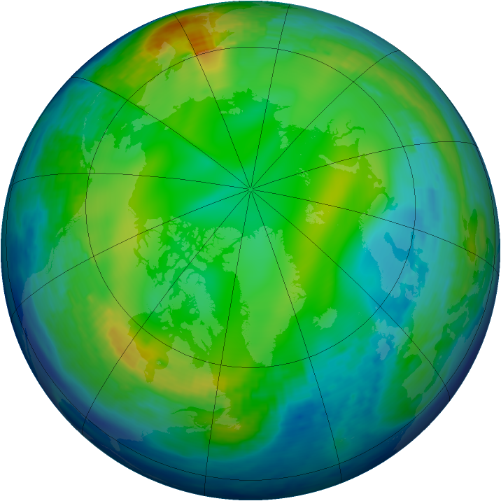 Arctic ozone map for 25 December 1992